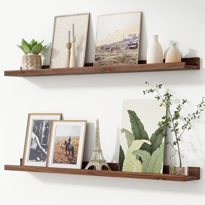 Picture Ledge Shelf, Floating Shelves for Wall, 40" W Set of 2, Walnut | FSC Certified Engineered Wood, Wall Mounted Bookshelf, for Nursery Living Room Bedroom, Pre-Drilled, Easy Install