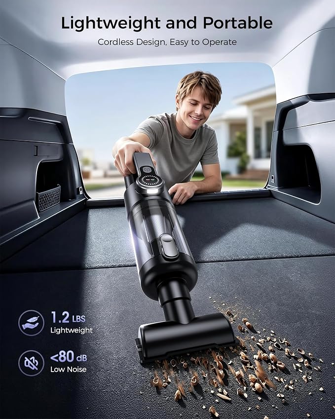 Cordless Handheld Vacuum Cleaner, 2-in-1 Vacuum & Blower, 36000Pa Suction Brushless Motor, Car Vacuum with LED Light, Lightweight, Portable for Car, Home, Office and Outdoor Use, Black