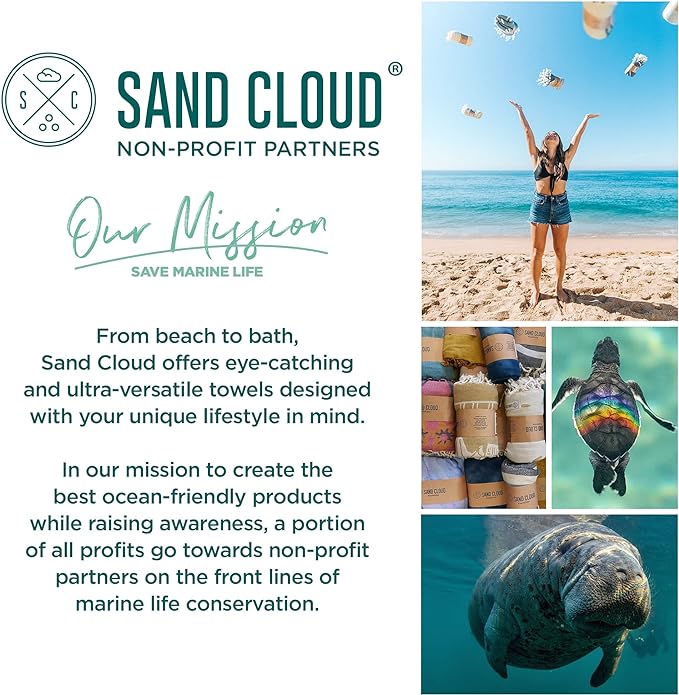 Sand Cloud Turkish Beach Towel - Sand Resistant - 100% Certified Organic Turkish Towel - Quick Dry Towel for Beach, Picnic, Blanket or Bath Towel - As Seen on Shark Tank - Gocek (Denim)