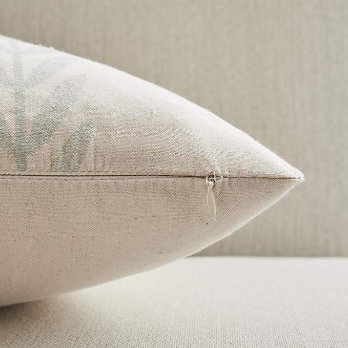 Farmhouse Leaves Throw Pillow Covers Set of 2, 24x24in Mixed Green | 100% Organic Cotton, Rustic Accent Print Pillow Case, Pastoral Decorative Cushion Covers for Sofa Bed Living Room Home Decor
