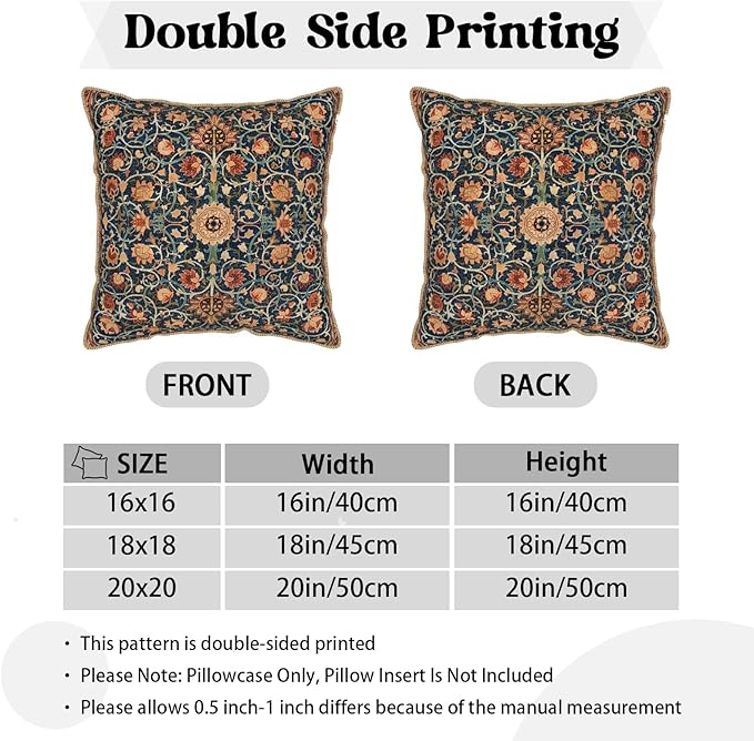 Vintage Floral Soft Velvet Throw Pillow Covers Set of 2 Burnt Orange Navy Flowers Plant Decorative Pillow Covers 16x16 Inch Art Botanical Pillow Case For Sofa Couch Outdoor Farmhouse Home Decor