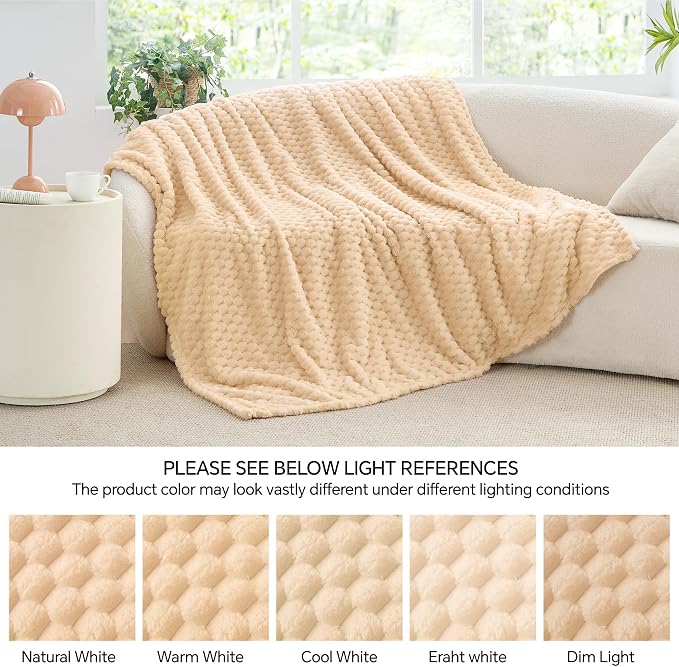 BEDELITE Blush Sand Twin Blanket for Couch, Soft Cozy Gift for Women, 60*80 | 3D Jacquard Decorative Fleece Blanket, Super Soft Plush Throws, Cute Birthday Gift for Women & Men, Suitable for All Seasons