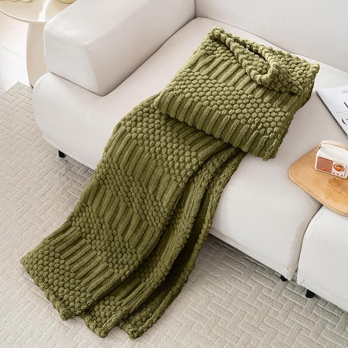 90x104 Inch Green King Size Blanket - Soft & Fluffy Fleece, Neutral Tan Color, Cute & Aesthetic, Perfect for Sofa, Couch, Bed, Living Room & Bedroom, All-Season Use, Plush & Cozy Decorative Blanket