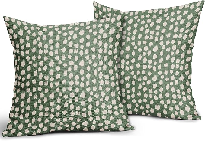 Sage Green Cream Dots Pillow Covers 16x16 Set of 2 Boho Design Polka Dot Throw Pillows Modern Trendy Print Outdoor Decorative Pillowcase Square Linen Cushion Cases Decor for Sofa Couch Bed