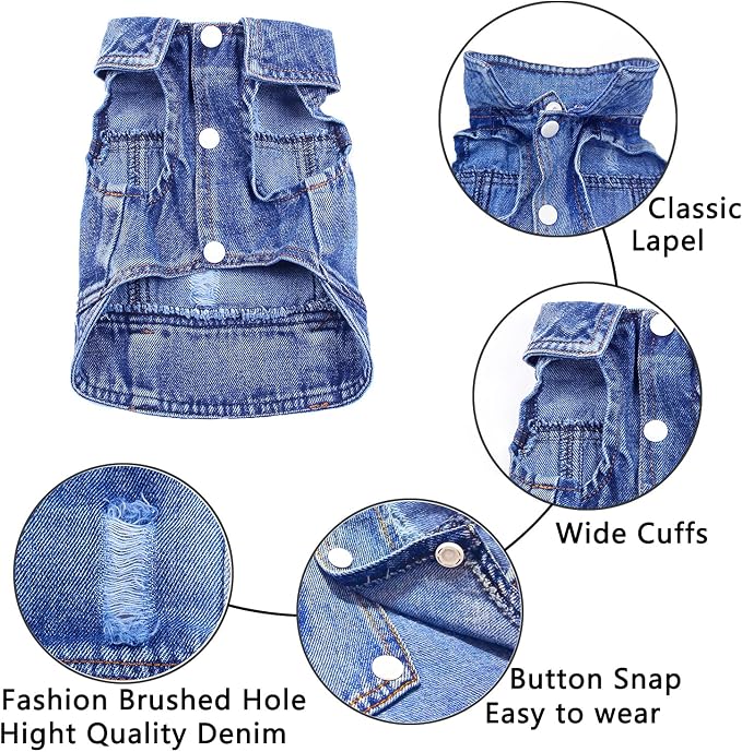 Dog Jean Jacket,Blue Denim Vest,Cute Clothes for Small Dogs&Cats | Soft Washed Cotton Denim Costume,Cool Apparel Dress Shirt for Puppy,Classic Coat Outfit for Small Dogs Cats Boy Girl