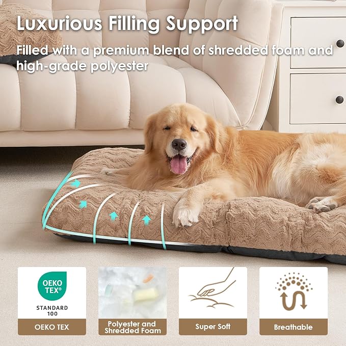 EHEYCIGA Washable Large Dog Bed for Crate, 36x27 Inch Pet Bed, Camel | Soft Dog Crate Bed, Plush and Comfy Kennel Pad, Deluxe Sleeping Mattress for Dogs Up to 55 lbs
