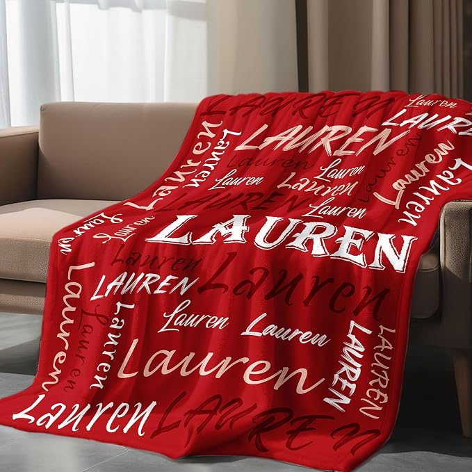 Personalized Custom Red Theme Light Soft Flannel Fleece Throw Blanket with Name for Men, Women, Boys, Girls, Kids - Customized Name Gifts for Birthday, Christmas, Valentines Day
