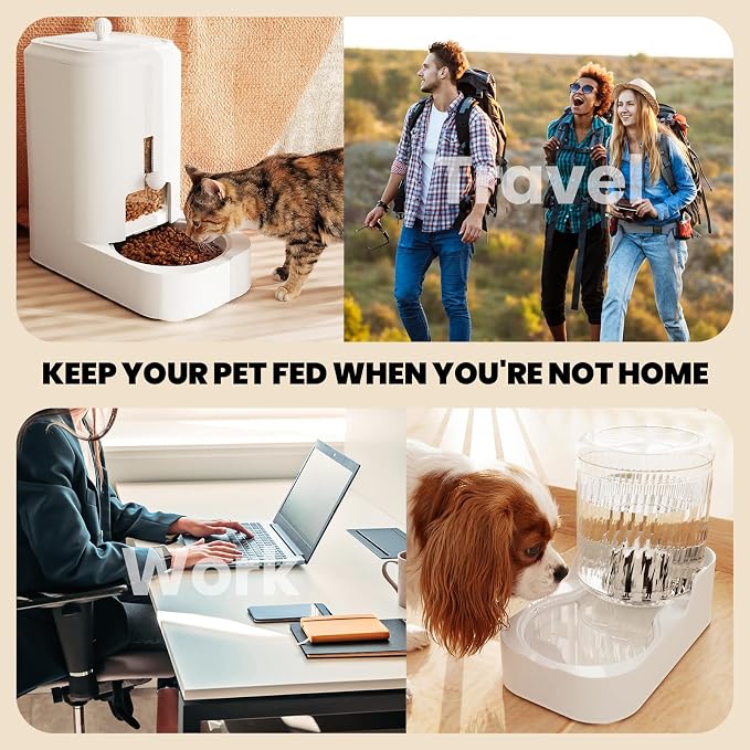 Automatic Cat Feeder & Water Dispenser Set (Bowl not Included) | Gravity Dog Waterer and Food Feeder for Small Medium Dog Cat Puppy Kitten Water & Food Bowl Large Capacity
