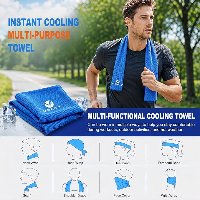 YQXCC 2 Pack Cooling Towels (47"x12"), Ice Cool Neck Towel, Soft Breathable Microfiber for Yoga, Golf, Gym, Running, Camping & Hot Weather