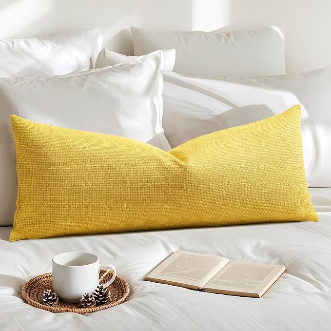 OTOSTAR Linen Throw Pillow Cover Set of 1 Decorative Long Lumbar Pillowcase Rectangle Cushion Cover 14x36 Inch for Home Decor Sofa Bedroom Car 35 x 90CM Yellow