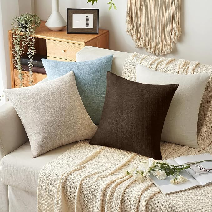 MIULEE Pack of 2 Decorative Linen Burlap Pillow Covers Farmhouse Boho Accent Pillowcases Modern Home Decor for Couch Sofa Bedroom Living Room 18x18 Inch Reddish Brown