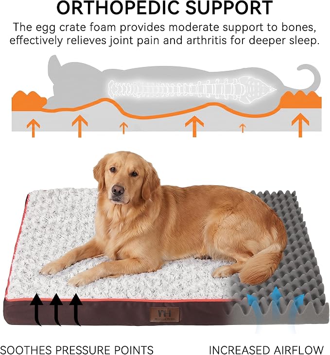 WESTERN HOME WH Orthopedic Dog Bed Medium Size Dog Washable Pet Bed, 30in | Waterproof Liner,Removable Cover,Thick Egg Crate Foam for Joint Support,Nonskid Bottom,OEKO-TEX Certified,Brown,Up to 50 Lbs