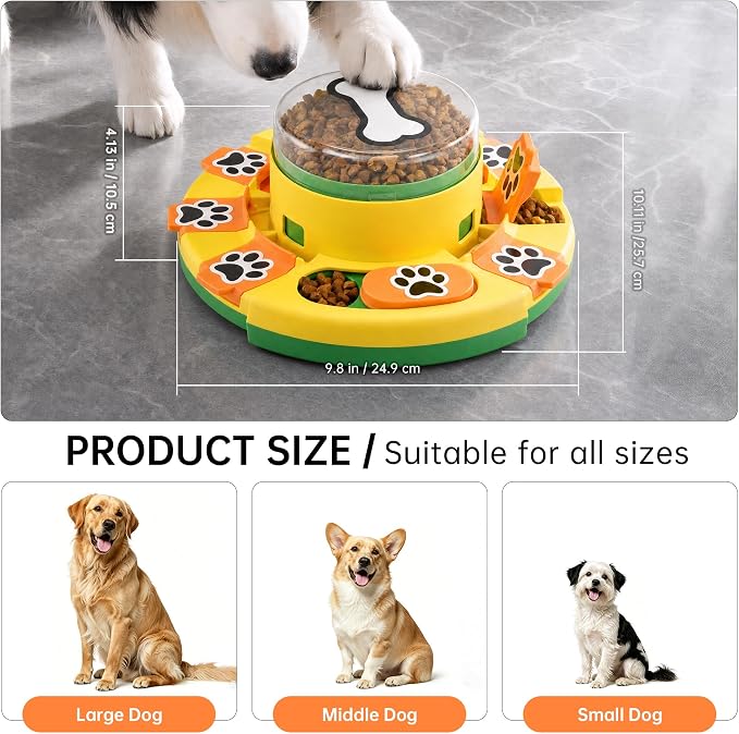 Dog Puzzle Toy 2 Levels, Slow Feeder, Pup Food Treat Feeding Dispenser for IQ Training and Entertainment for All Breeds,Green with Pattern