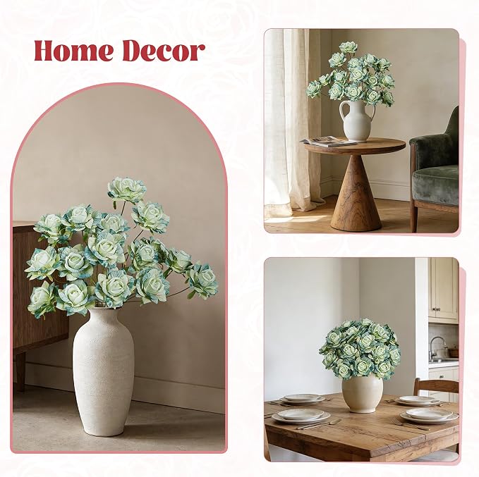 INXUGAO Artificial Flowers Fake Roses for Outdoor, 6Pcs 28" Long Stem Silk Roses for Wedding Indoor Outside Party Decor, Realistic Faux Bouquet for Tall Vase Planter (Green)