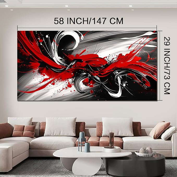 Black and White Red Large Canvas Wall Art for Living Room Framed Print Picture Painting Bedroom Office Wall Decor Modern Room Abstract Wall Decorations Artwork Size 30x60 Ready to Hang