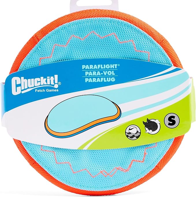 Chuckit! Paraflight Flying Disc Dog Toy for Small Dogs, Size Small | Made from Durable Nylon with Soft Rubber Edges, This Water-Floating Flyer Is Built for Fetch on Land or in the Lake