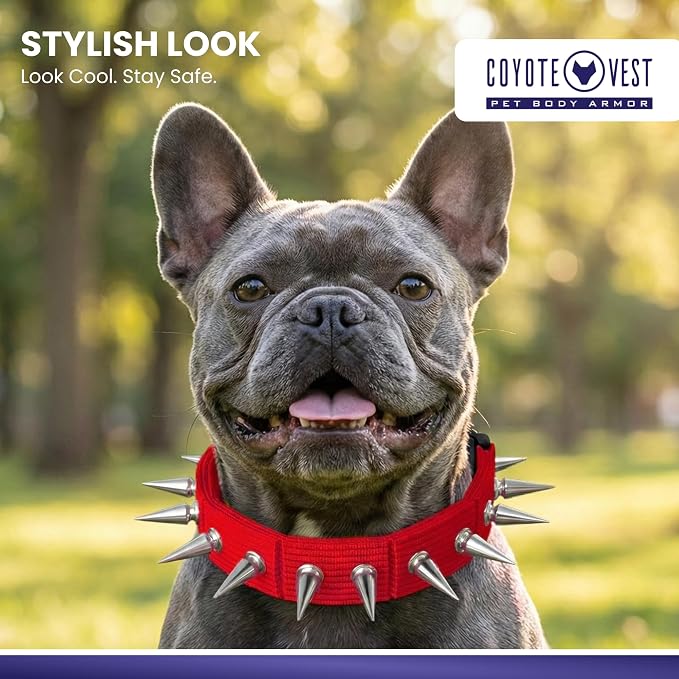 CoyoteCollar Spike Dog Collar, Adj/Replaceable Spikes, Large, Red