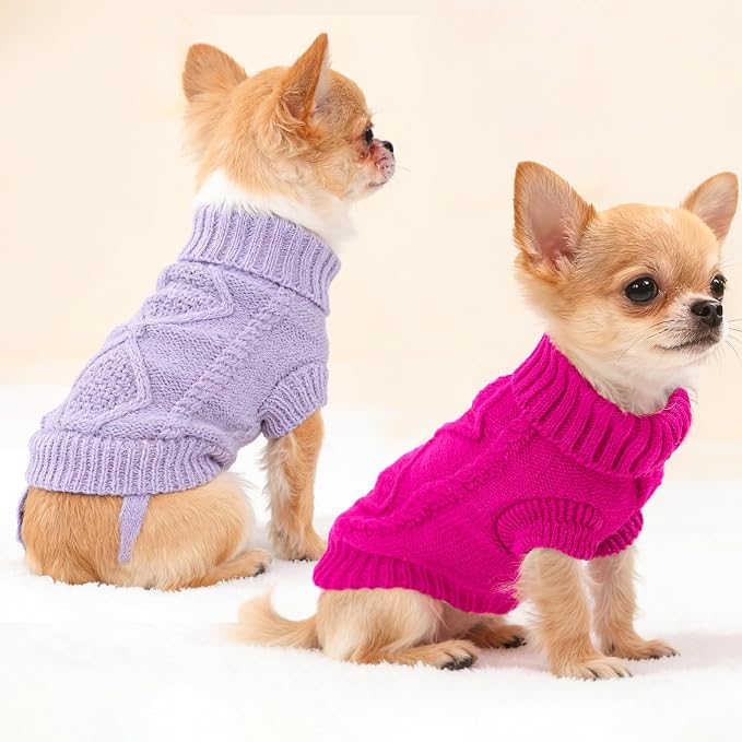 2 Pieces Dog Sweater for Small Dogs Chihuahua Clothes Spring Winter Cute Knitwear Turtleneck Thick Warm Clothes for Yorkie Cat Extra Small Dog Clothes (XX-Small)