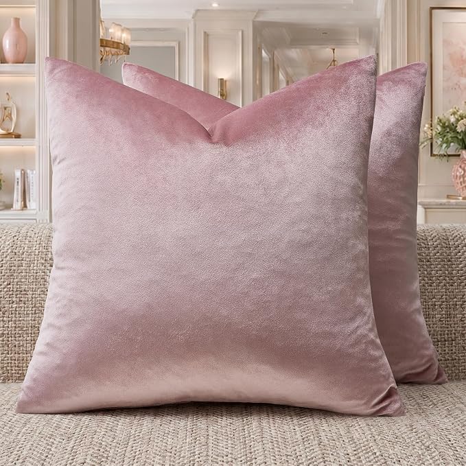 GIGIZAZA Sweet Lilac Velvet Throw Pillow Covers 22x22 Pack of 2 | Decorative Pink Pillows for Couch Sofa,280gsm Soft Textured Fabric,Modern Square Pillowcases,Luxury Cushion Covers