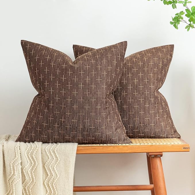 MIULEE Pack of 2 Decorative Burlap Linen Euro Sham Brown Throw Pillow Covers Modern Farmhouse Vintage Pillowcases Rustic Woven Textured Cushion Cover for Sofa Couch Bed 26x26 Inch Dark Coffee