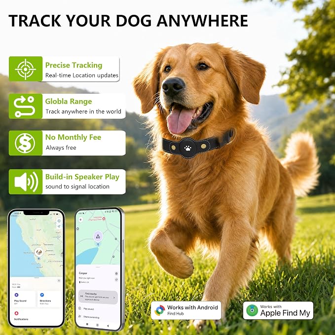 GPS Tracker for Dogs – Smart Dog Collar & Pet Tracker with Real-Time Location, No Monthly Fee, Unlimited Range (iOS & Android) – Fits Small to Large Dogs(Locator Included) (Black)