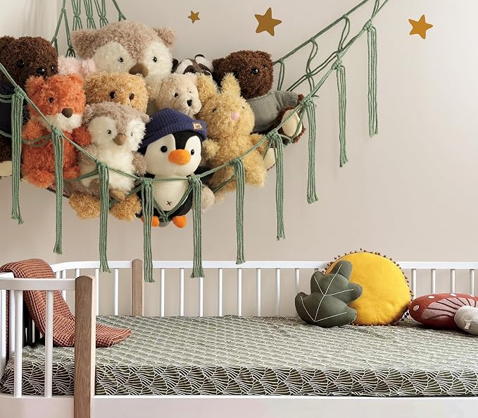 mirolam Stuffed Animal Hammock - Large Stuffed Animal Net Corner - Hanging Stuff Animal Storage Organizer For Plush Plushie Display Room Bedroom Boho Decor