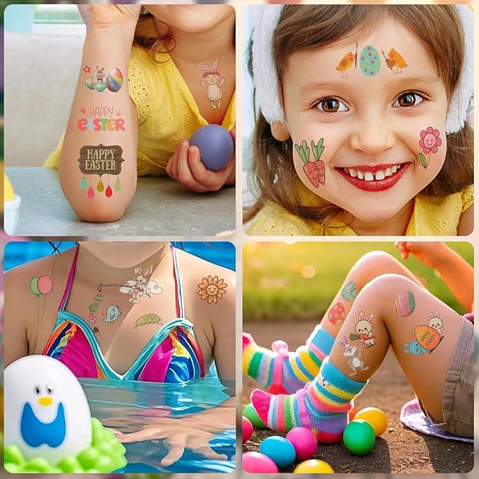 127Pcs Easter Temporary Tattoos for Kids - Non-Toxic Easter Bunny Tattoo Stickers for Face, Easter Basket Stuffers, Party Favors, Egg Hunt, Goodie Bag Fillers & Spring Festive Party Gift