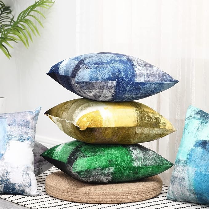 Grey Blue Abstract Art Artwork Pillow Cover, Gallery Modern Decorative Throw Pillows Cushion Cover for Bedroom Sofa Living Room 26 x 26 Inch Set of 2