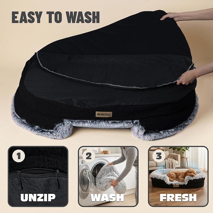 Fluffy Orthopedic Dog Beds Large Sized Dog, 40" Bolster Sofa Bed | Soft plush faux fur,lowered entry,washable cover,waterproof liner,claming dog couch for x-large dogs,supportive bolster