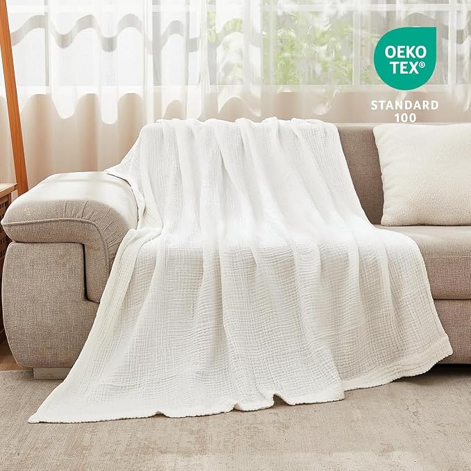 EMME Cotton Muslin Twin XL Blanket Breathable Gauze Soft Lightweight Adults Gifts for Women (White,66"x90")