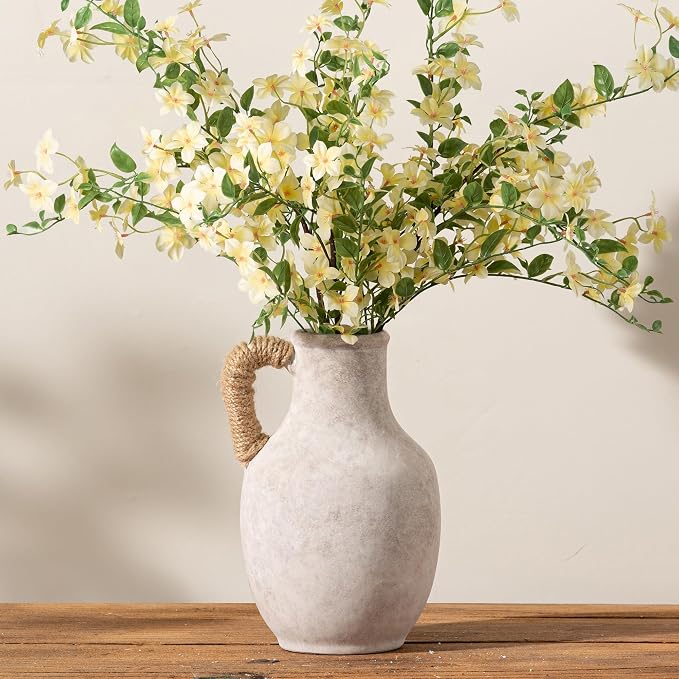 Vanselia Ceramic Flower Vase Home Table Decor Living Room Farmhouse 10 in | Large Tall White Rustic Decorative Flowers Vases Plant Modern Decoration for Kitchen Shelf Coffee Dining Centerpieces Desk