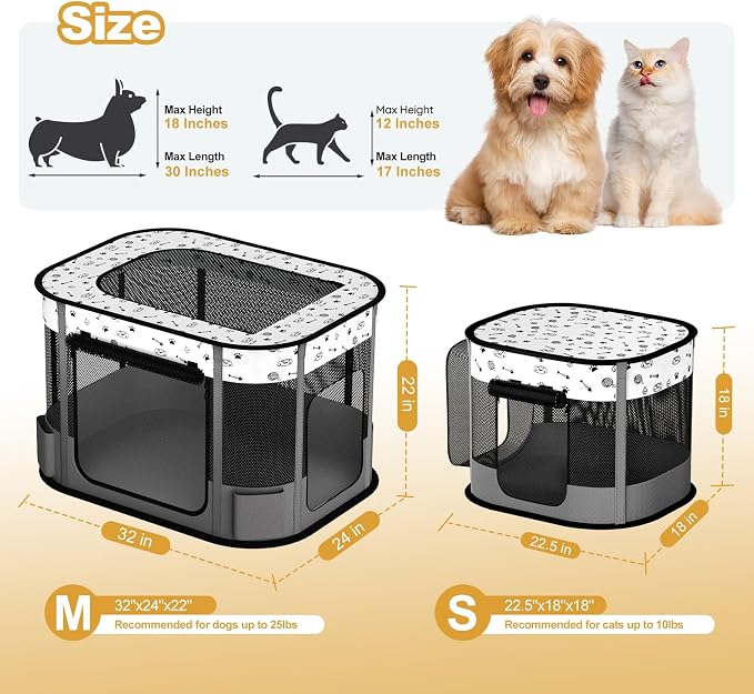 Portable Cat Playpen, 8-Rod Reinforced Kitten Dog Puppy Playpens, Foldable Play Pen for Indoor Cats Enclosed Pet Kitty Doggy Outdoor, Collapsible Tent Kennel Cage Corral