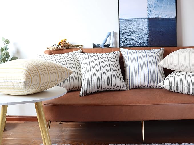 Gray Striped Outdoor Decorative Couch Throw Pillow Covers 12x20 | Pack of 2 Lumbar 12x20 in Farmhouse Throw Pillows for Couch Sofa Bed Grey and Cream