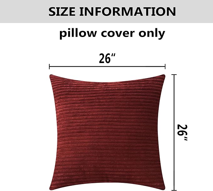 Home Brilliant 26x26 Pillow Cover Decorative Throw Pillows for Couch Bed Super Soft Striped Corduroy Large Pillow Sham for Party, 26 x 26 Inches (66cm), Burgundy