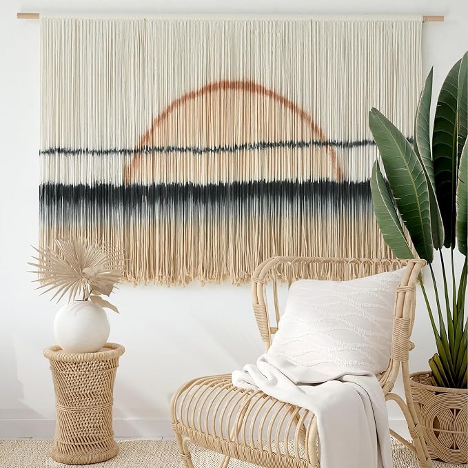 Jakalin Macrame Wall Hanging Sunset Dip Dye Boho Tapestry Handmade 57"x35" | Handmade Cotton Rope Boho Wall Decor for Living Room, Bedroom, Nursery, Large Macrame Banner for Wedding Backdrop