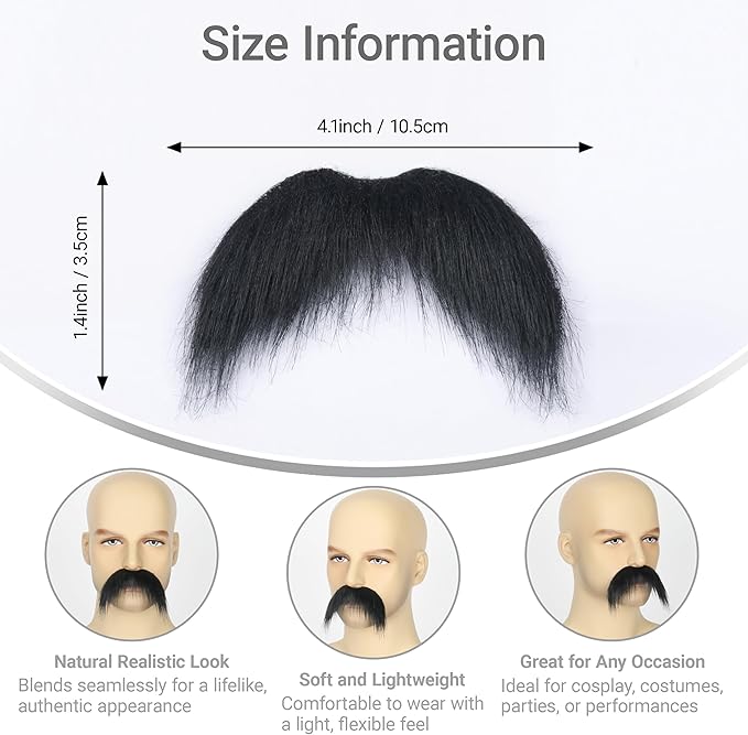 2Pcs Men Fake Mustache Realistic Mustaches Fake Facial Hair Beard for Cosplay Costume Halloween Parties