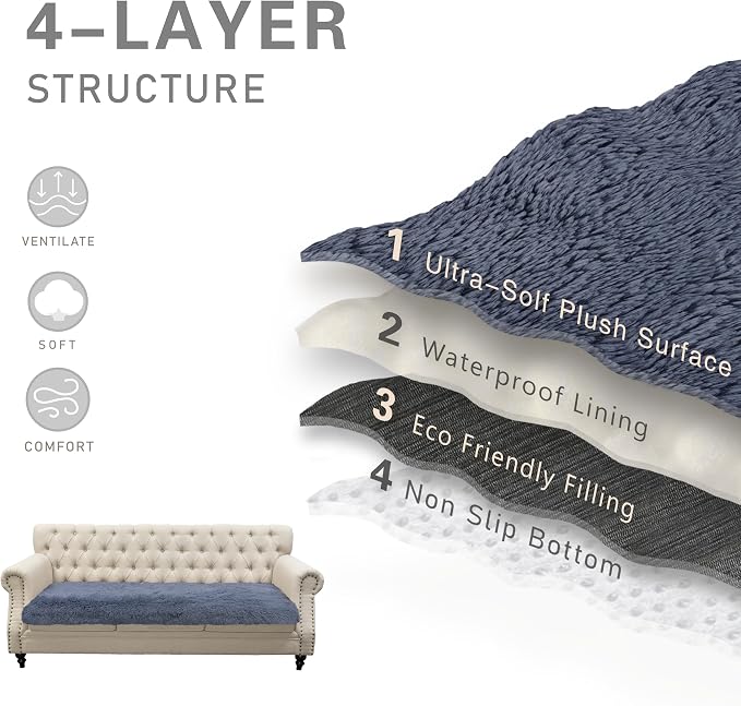 Dogs/Cats Bed Mats, Dog Pad Washable Removable Couch Cover with Anti-Slip Back, Plush Long Fur Mat, Perfect for Small, Medium and Large Dogs.(Navy Blue, 30"x53")