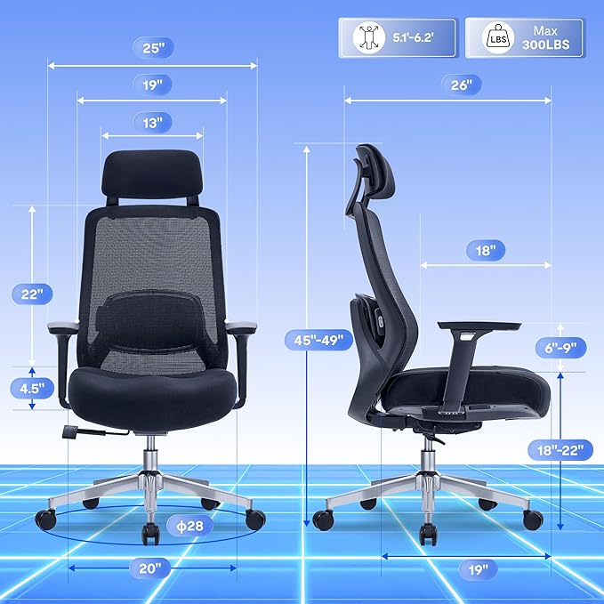 FLEXISPOT MasterEase Massage Office Chair, High Back Ergonomic Desk Chair with Adjustable Headrest, 3D Armrests, 2D Lumbar Heated Massage, 4-Position Recline, Foam Seat, Black