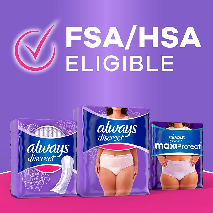 Always Discreet Adult Diapers for Women, Incontinence Underwear, Postpartum Essentials, Disposable Briefs, Max Absorbency, Bladder Leak Protection, Small/Medium, 19ct