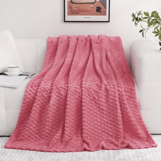 Rose Pink Throw Blanket 108"×90"Gifts for Mom Fuzzy 3D Jacquard Decorative | Flannel Fleece Super Soft Plush Cozy Blanket for Couch Sofa Chair Lightweight