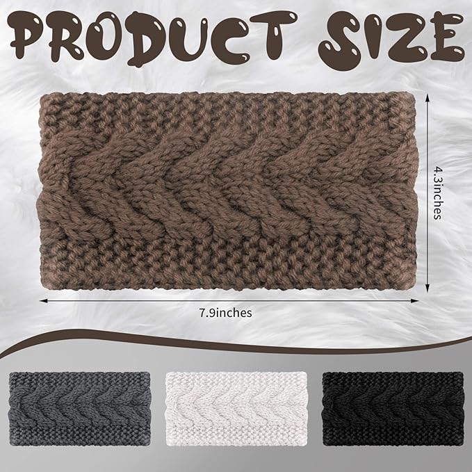 4 Pieces Winter Ear Warmers Headbands Women Warm Knitted Headband Braided Crochet Head Wraps for Girl (Khaki, Dark Grey, Beige, Black)