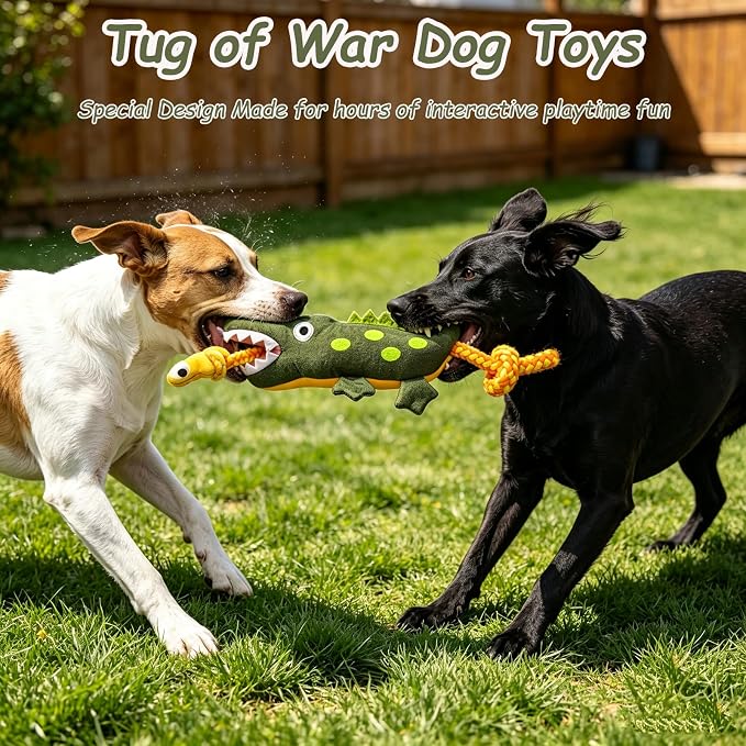 Durable Squeaky Plush Rope Dog Tug Toy for Large Aggressive Chewers