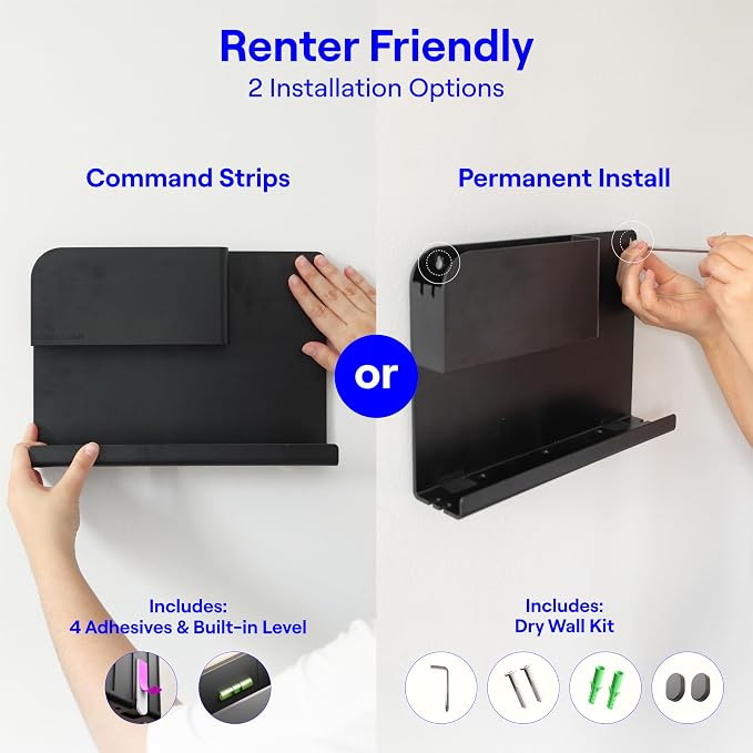 WallShelfie Bedside Wall Organizer & Dorm Decor for Dorm Room - Black | Dorm Room Essential, Floating Bedside Shelf Wall Mount Organizer, Remote Control Holder, Cool Teen Girls Trendy Stuff