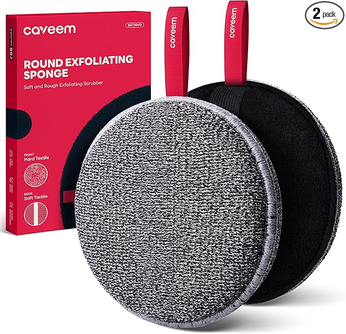 Caveem Exfoliating Body Scrubber, Bath and Body Scrub Buffer, Body Exfoliator for Remove Dead Skin, Gentle and Rough Lightweight Sponge for Shower (2 Pack)
