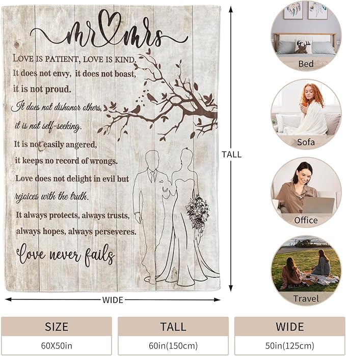 Wedding Gifts for Couples, Bridal Shower Gifts for Bride to Be Soft Blanket | Anniversary Mr and Mrs Gifts, Wedding Gifts for Newlyweds Wedding Throw Blanket 60*50 Inch (Light Khaki)