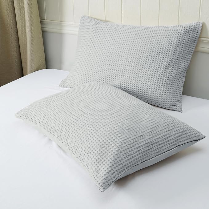 Zaizaihome 100% Egyptian Cotton Waffle Weave Pillowcases Queen Size 2 Pack | Ultra Soft Pillow Shams with Envelope Closure, Breathable Skin-Friendly Decorative Bed Pillow Case, Gray, 20"x30"