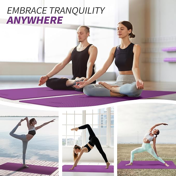 CAMBIVO Yoga Mat for Women Men Kids, 1/3 & 1/4 & 2/5 Inch Extra Thick Yoga Mat Non Slip, 72" x 24" TPE Yoga Mats, Workout Mat with Carrying Strap for Yoga, Pilates and Floor Exercises