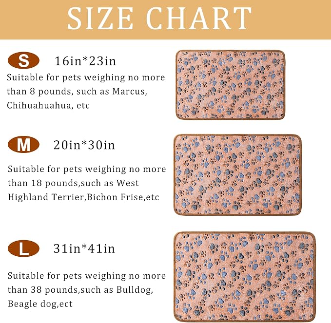 1 Pack 3 Blankets for Dog Puppy Cat (Large 41x31'', Brown, Pink, White) | Super Soft Fluffy Premium Fleece Pet Blanket Flannel Paw Printed Throw