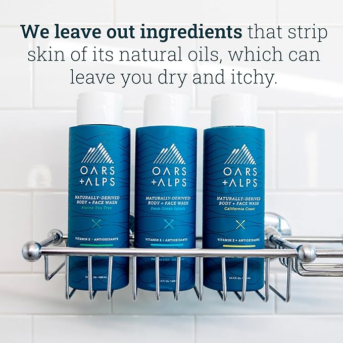 Oars + Alps Body Wash for Men, Mens Body Wash with Vitamin E and Antioxidants, Moisturizing, Hydrating, Paraben & Sulfate Free Cleanser, Fresh Ocean Splash, 2pk