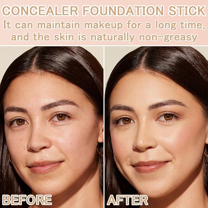 Concealer Foundation Stick, 2 in 1 Dual-Ended Long-Lasting Concealer Stick with Brush, Full Coverage for Beauty Face Makeup